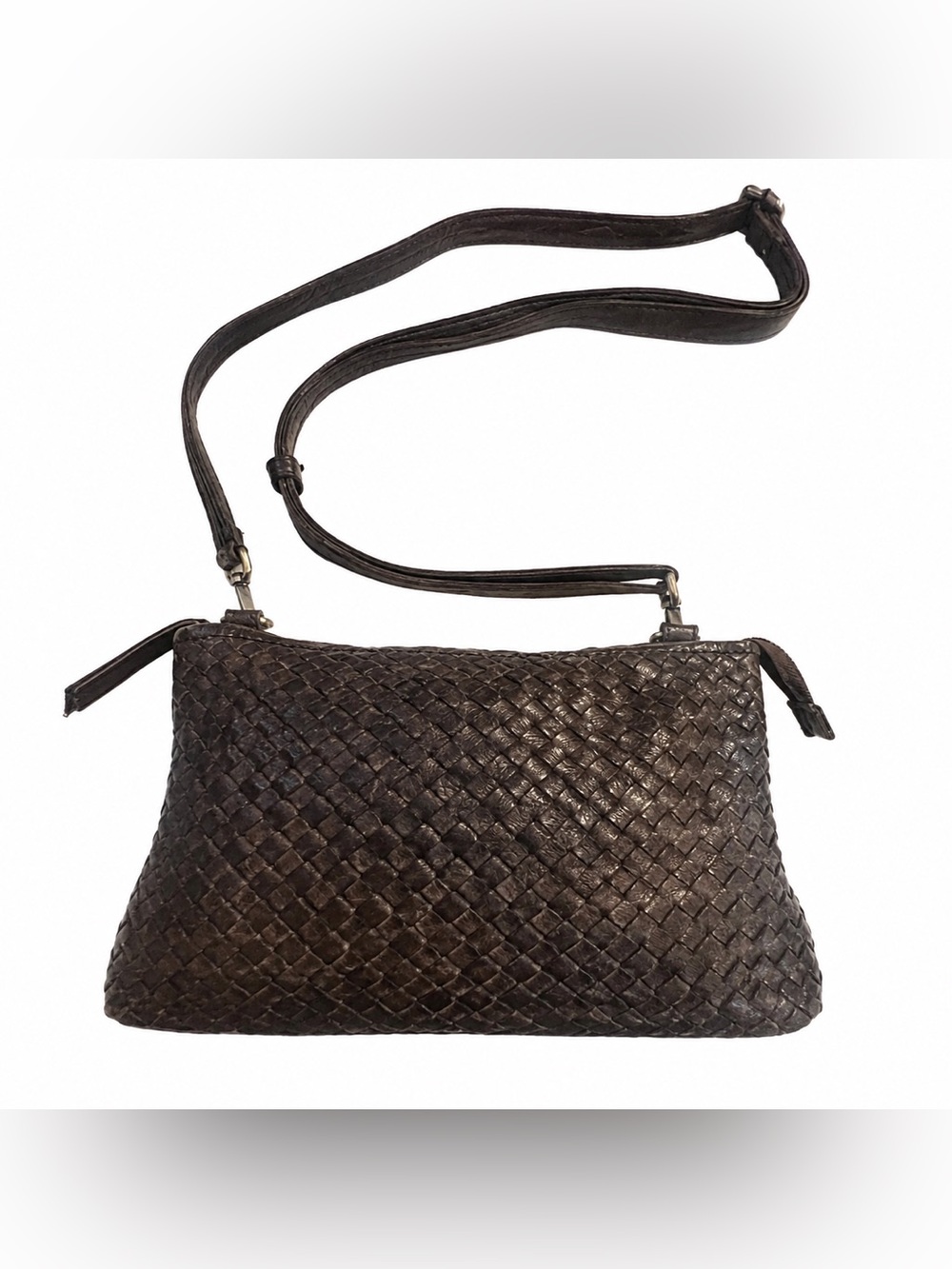 Gorgeous Valentina Brown Leather Woven Crossbody Bag